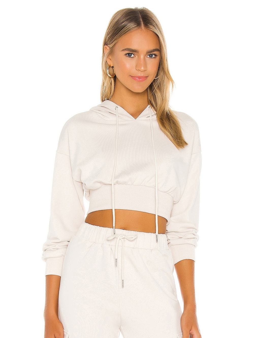 Superdown Angelia Cream Cropped Hoodie